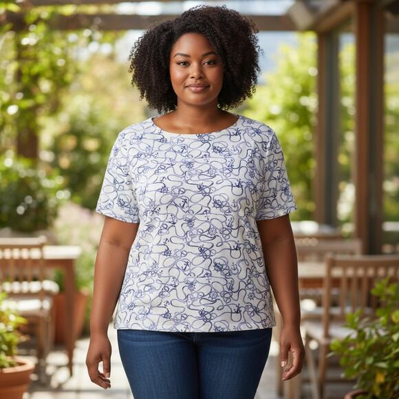 Karen Scott White Shirt Blue Anchors/Helm Sz 1X - Picture 1 of 5